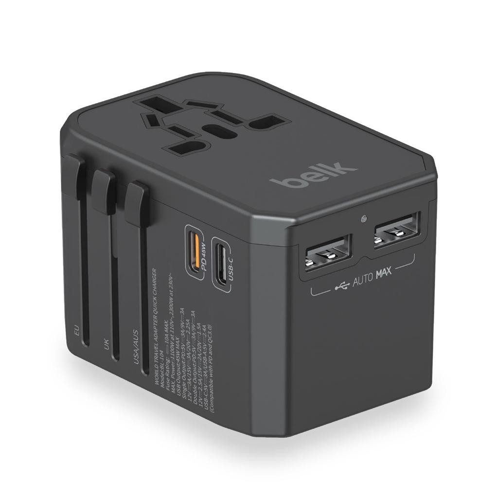 Belkin 45W Universal Travel Adapter with Multi Output Compatible with Apple, Huawei, Samsung and Fast Charging 