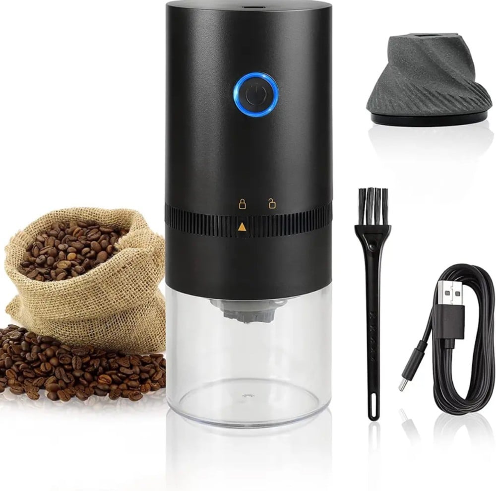 Portable Rechargeable Electric Coffee Grinder Black USB C