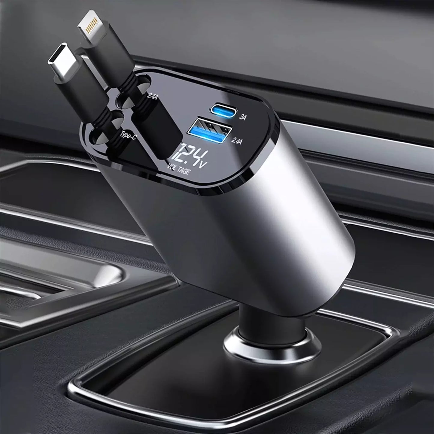 4 in 1 Retractable Car Charger 120W